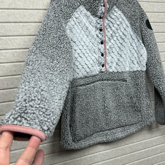 Simply Southern Sherpa Fleece Pullover Gray White Button Front Women’s Small - Picture 5 of 13